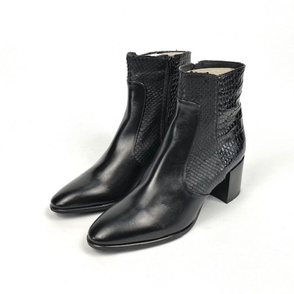 Andre Assous Miranda Black Snake Leather Almond Toe Block Heel Bootie 8 - Picture 3 of 11